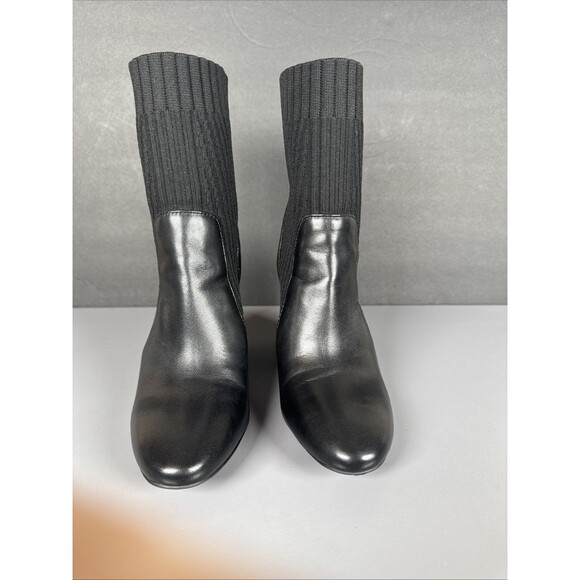 Vince‎ Camuto DIANDRA Black Leather Sock Bootie Chunky Heel Pull On Boot Sz 7 M - Picture 3 of 12
